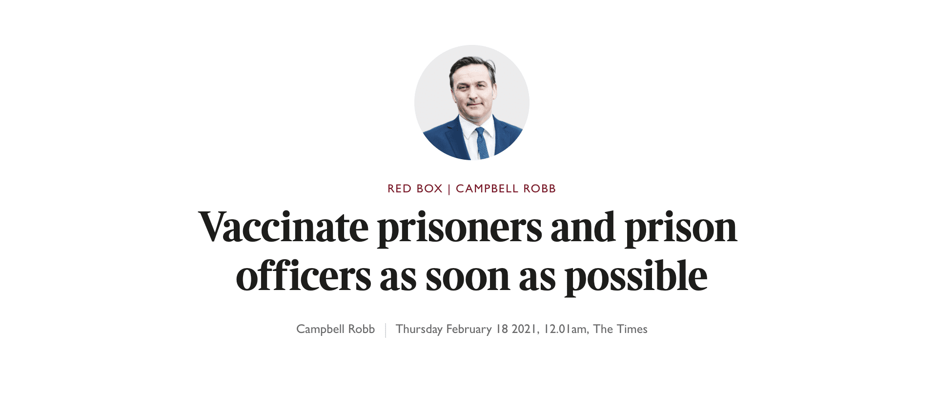 Campbell Robb snippet in The Times