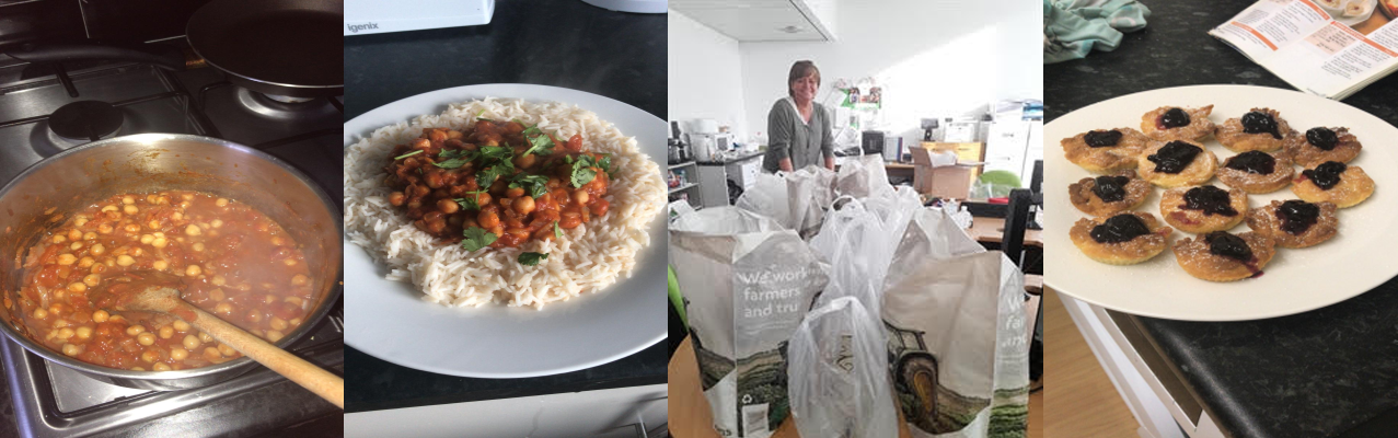 multiple images of food including chickpeas, curry and pancakes