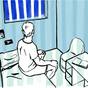 Illustration of a man in prison cell