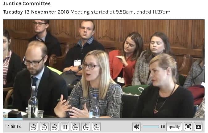 Helen Berresford speaking to the Justice Select Committee
