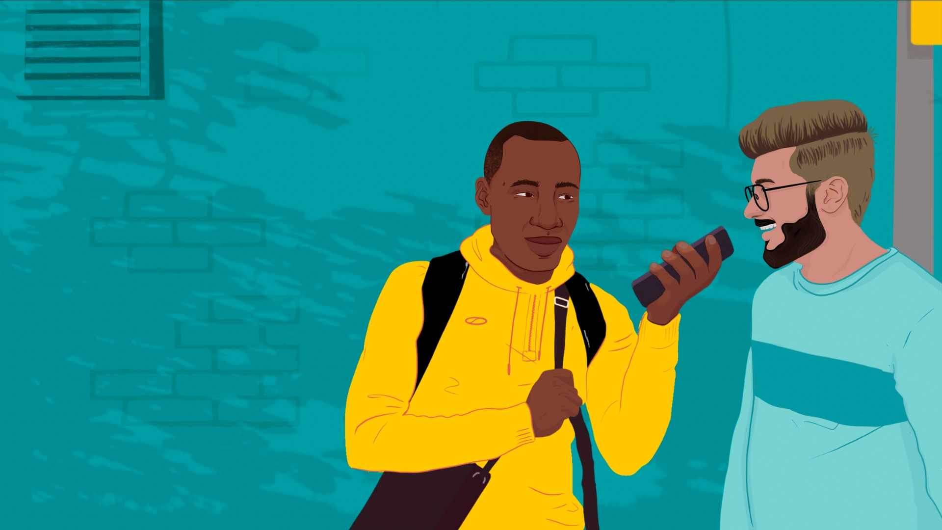 Illustration of Journalist conducting interview another man