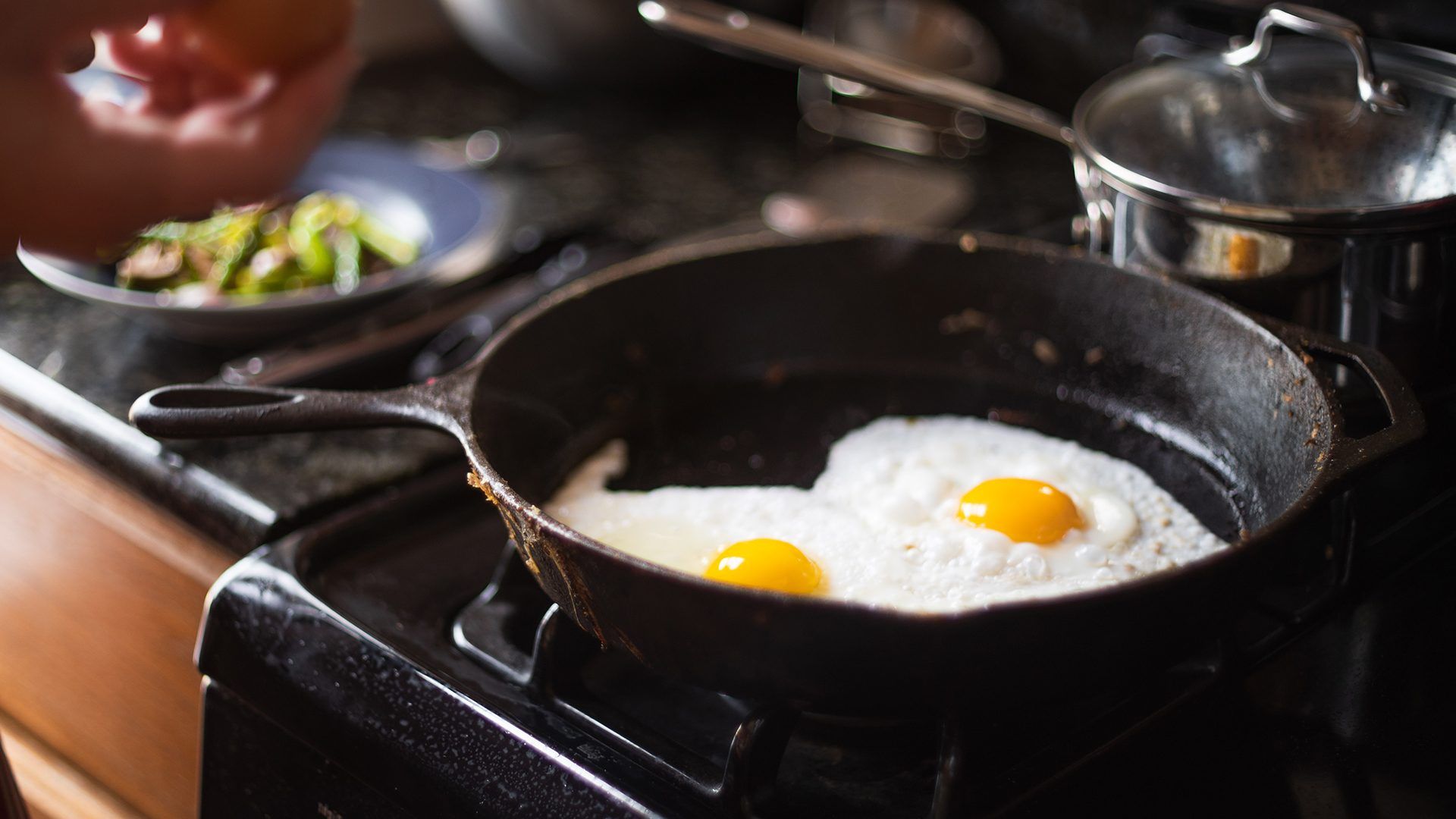 Fried eggs in a pan
